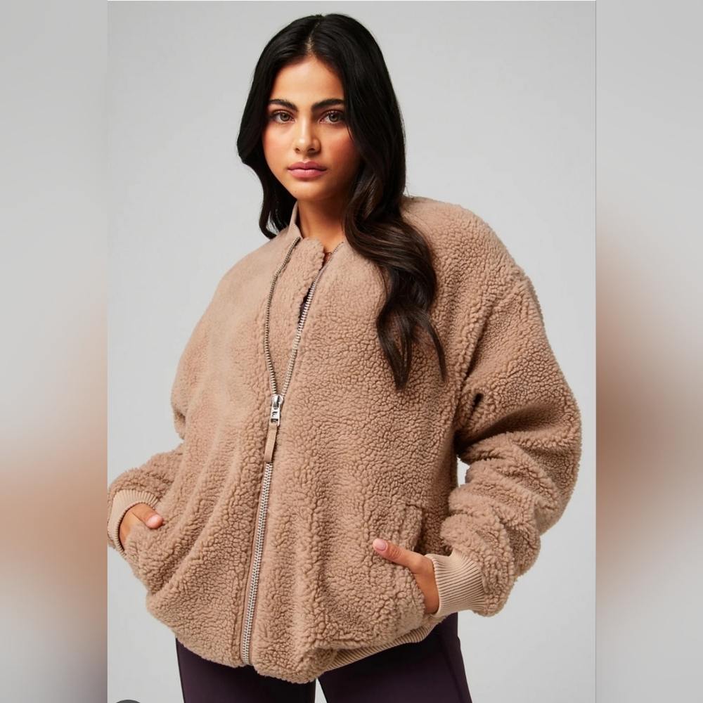 Fabletics Teddy Sherpa Full Zip Jacket Coat With Hood Size Large - Picture 2 of 8